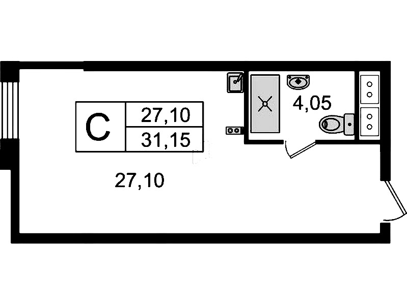 Квартира студия 31.15 м², 5/14 эт., Комплекс апартаментов «Ladozhsky Avenir»